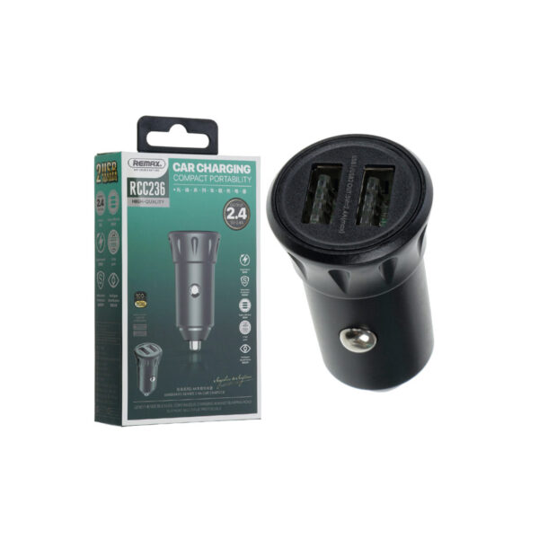 Remax Vanguard Series Car Charger RCC236 – Dual USB 2.4A (Black)