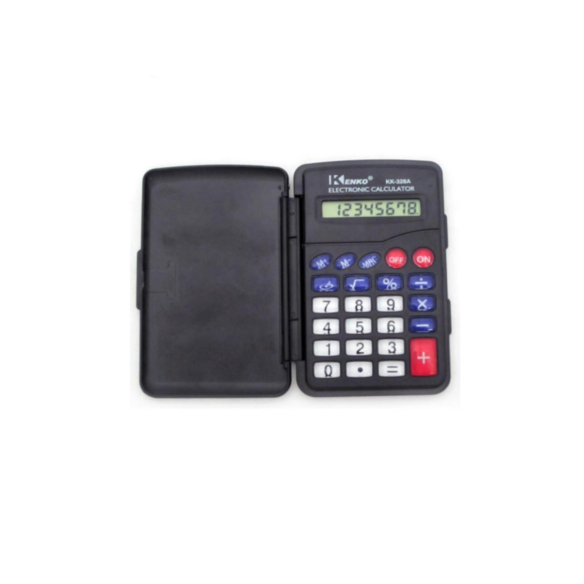 Mini Pocket Calculator KK328A, 8-digit compact calculator, portable black calculator, solar-powered mini calculators at MH Shopping Mall, everyday-use pocket calculators.