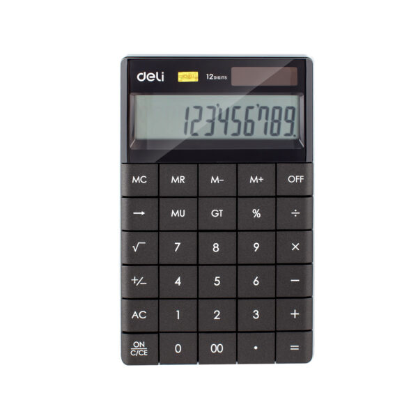 Deli E1589 Calculator, 12-digit modern calculator, dual power calculators, stylish and functional calculators at MH Shopping Mall, advanced office calculators.