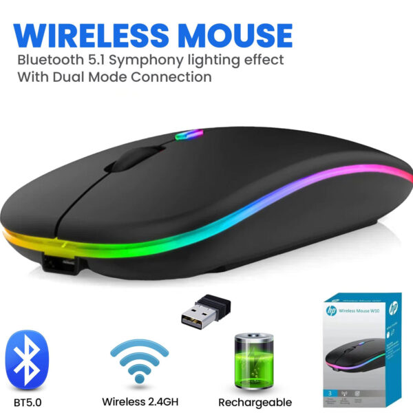 HP W10 Wireless RGB Bluetooth Slim Mouse – Wireless, Rechargeable, Stylish