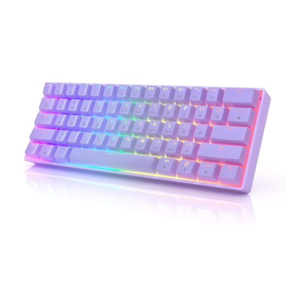 HK GAMING GK61 Mechanical Gaming Keyboard – 61 Keys, RGB Backlit, Gateron Optical Brown/Lavender Switches, Wired for PC/Mac Gamer