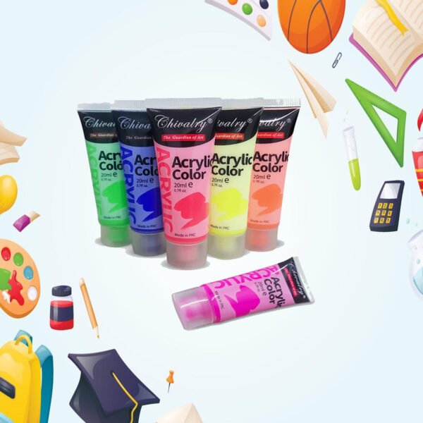 Chivalry Fluorescent Acrylic Paints Set of 6 – Vibrant Glow for Creative Art